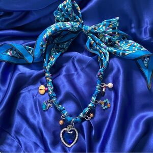 Handmade “Heart of the Ocean” Titanic Heart 925 Pendant Silk Scarf Necklace